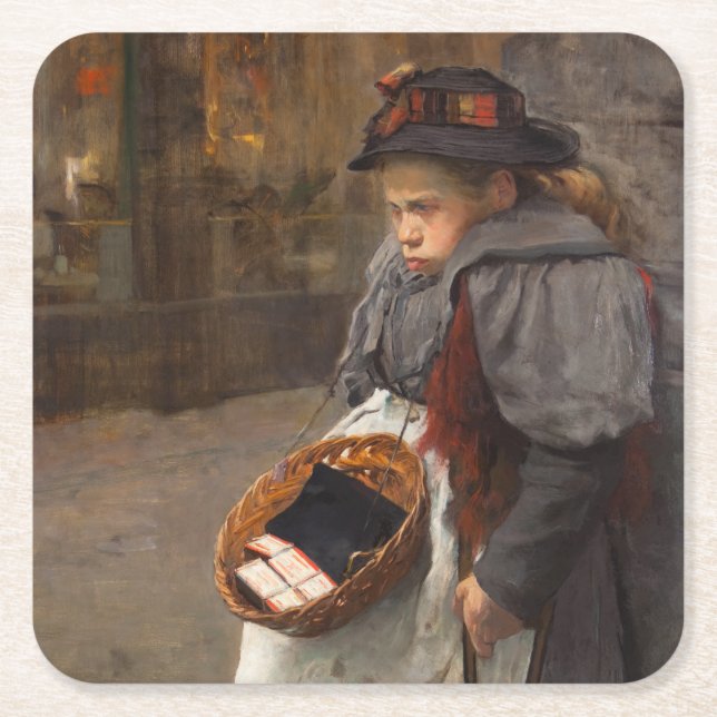 Matchstick Girl Poor Street Urchin Urban Poverty Rechteckiger Pappuntersetzer (Vorderseite)