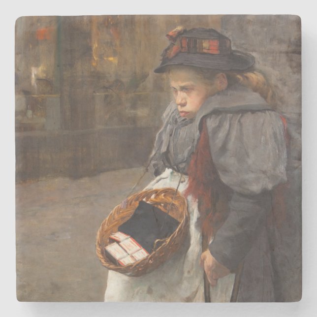 Matchstick Girl Poor Street Urchin Urban Poverty Steinuntersetzer (Vorderseite)