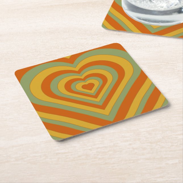Mated Groovy Retro Layered Liebe Herzplatz Rechteckiger Pappuntersetzer (angewinkelt)