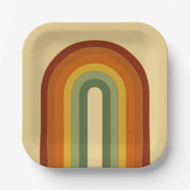 Mated Retro Groovy Layered Rainbow Square Pappteller