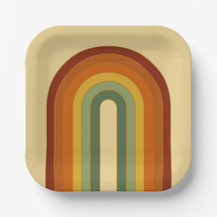 Mated Retro Groovy Layered Rainbow Square Pappteller