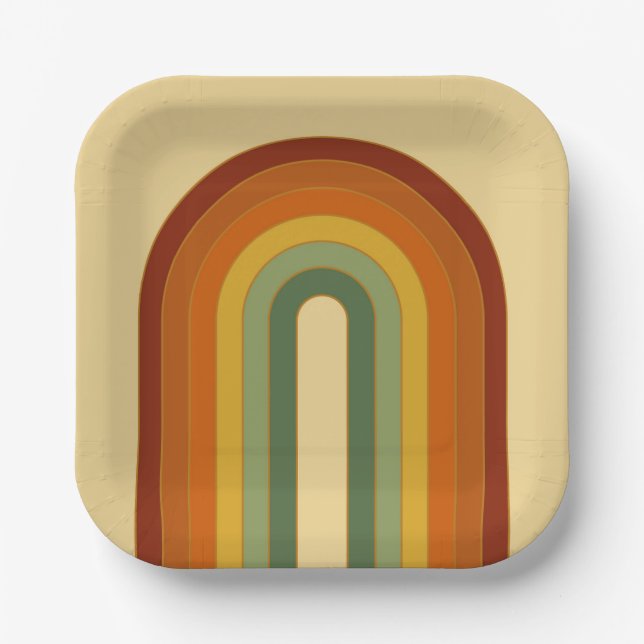 Mated Retro Groovy Layered Rainbow Square Pappteller (Vorderseite)