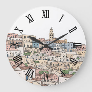 Matera Italien Reise Illustration Postkarte Große Wanduhr