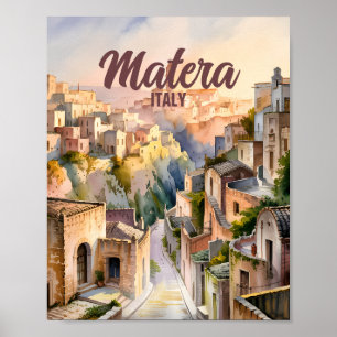 Matera Italien Sassi Personalisiertes Aquarell Vin Poster