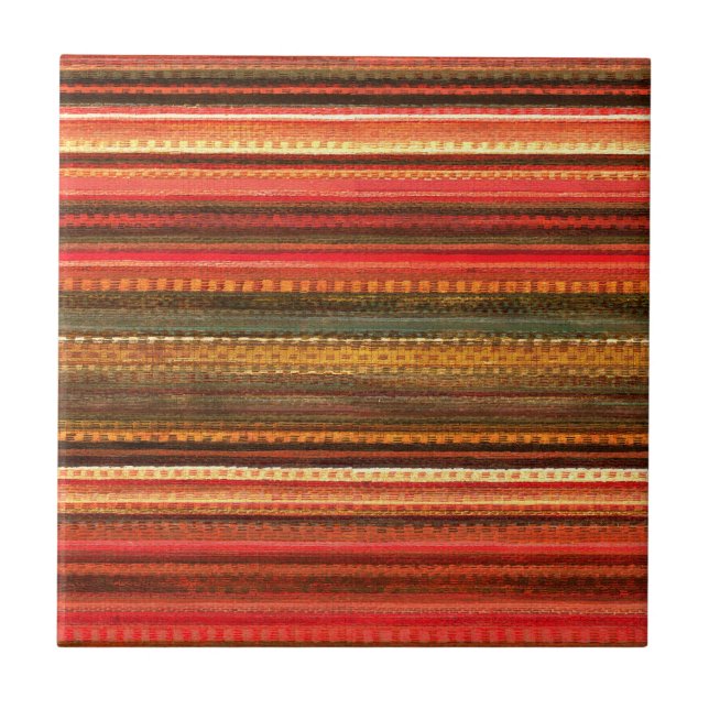 Material Textil Streifen Rot Orange und Grün Fliese (Vorderseite)