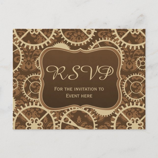 Matériel de montre Steampunk et carte RSVP damask (Devant)