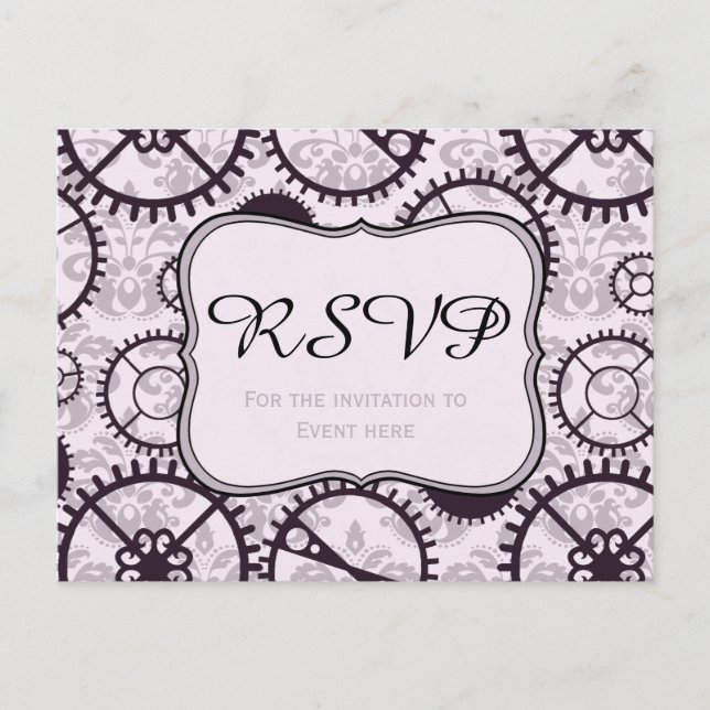 Matériel de montre Steampunk et carte RSVP damask (Devant)