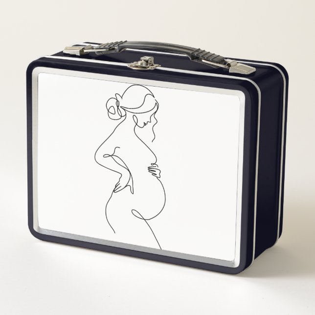 Maternal Elegance: Pregnant Women Line Art Metall Brotdose (Vorderseite)