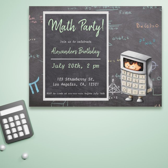 Math Black Illustrator Invitation de l'enfant (Cute math birthday invitation postcard)