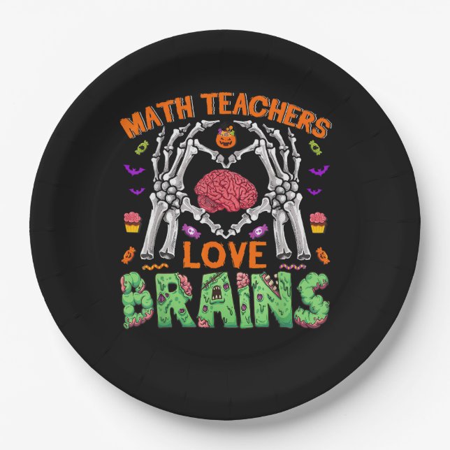 Math Brain Heart Skeleton Hand Zombie Halloween Pappteller (Vorderseite)