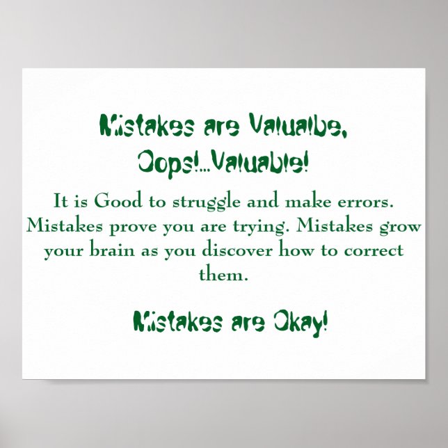 Math Mindsets Poster Erreurs sont bonnes (Devant)