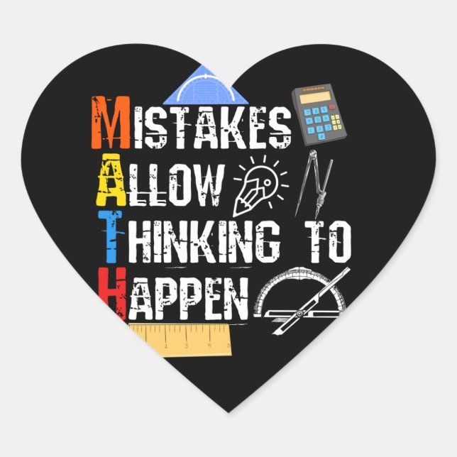 Math. Mistakes Allow Thinking To Happen Herz-Aufkleber (Vorderseite)