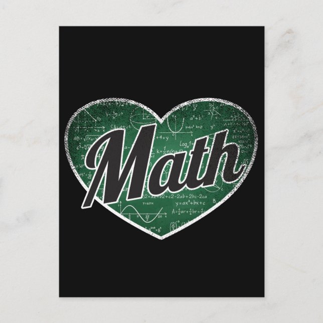 Math Retro Heart Blackboard Liebe Postkarte (Vorderseite)