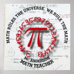 Math School College Or University Teacher Poster<br><div class="desc">Math School College Or University Teacher with red Pi and handwritten numbers. You can customize it with your own text or name</div>