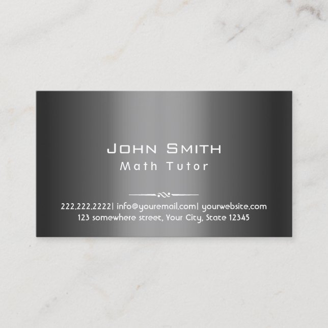 Math Tutor Classy Dark Gray Metal Visitenkarte (Vorderseite)