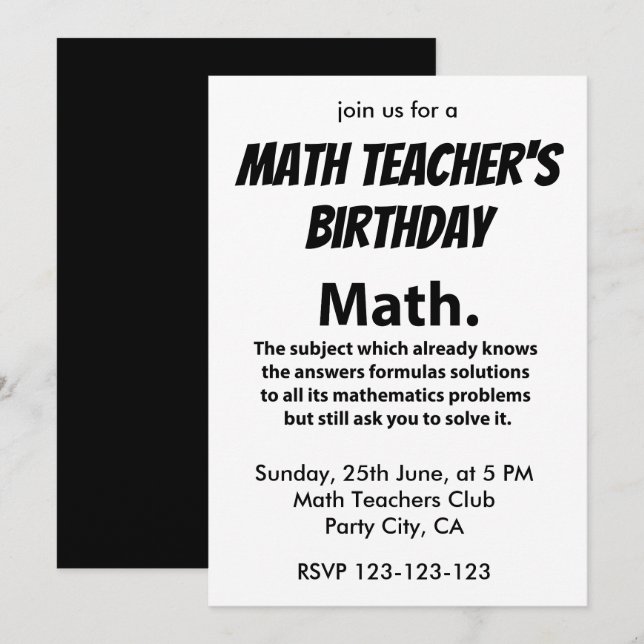 Math Typogragrah Mathematih Lehrer Birthday Math Einladung (Vorne/Hinten)