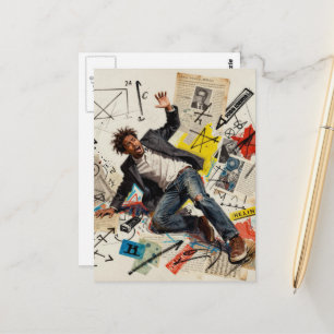 Mathe ist hart Mann Mixed Media Collage Postkarte