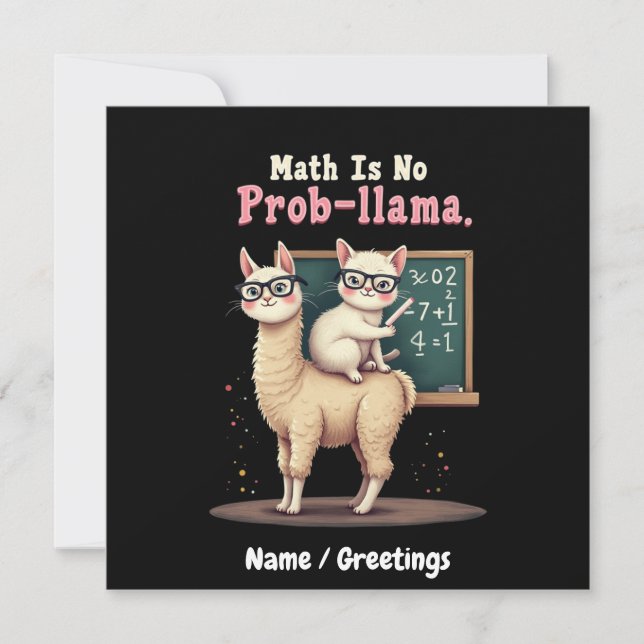 Mathe ist kein Prob-Lama-Spaß und Niedliche Mathem Einladung (Vorderseite)