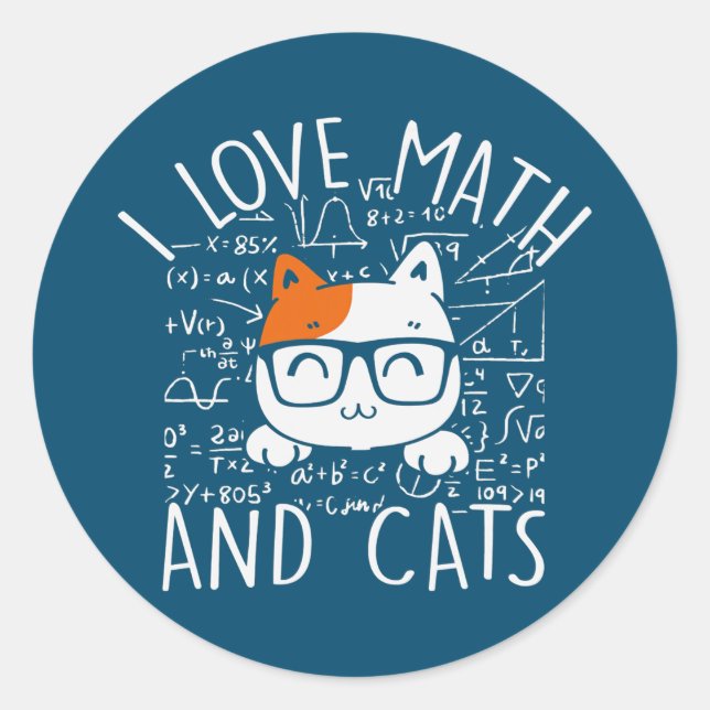 Mathe Kitty Cat I Liebe Mathe und Katzen Runder Aufkleber (Vorderseite)