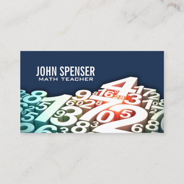 Mathe Tutor White Number Design Blue Business Card Visitenkarte (Vorderseite)