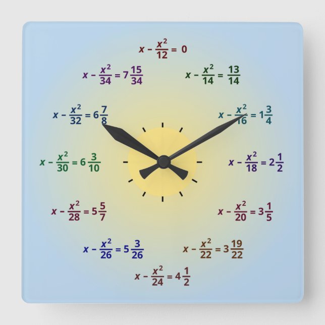 Mathe-Uhr (AM-PM) Quadratische Wanduhr (Vorderseite)