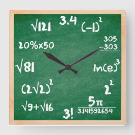 Mathe-Uhr mit hölzerner Grenze Quadratische Wanduhr