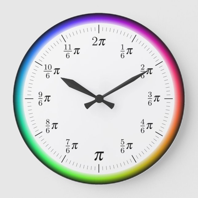 Mathematical π Time Wall Clock with Rainbow Circle Große Wanduhr (Vorderseite)