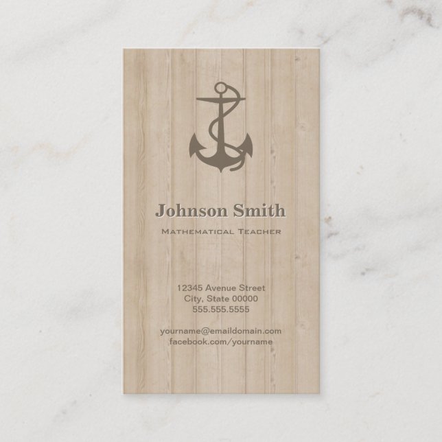 Mathematiker - Nautical Anchor Wood Visitenkarte (Vorderseite)