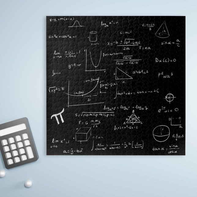 Mathematische Formeln und Gleichungen Schwarz und  (Simple black and white math equations and formulas jigsaw puzzle.)
