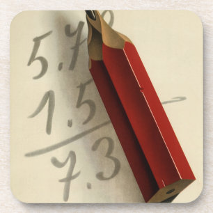 Mathematische Gleichung mit rotem Bleistift, Vinta Getränkeuntersetzer