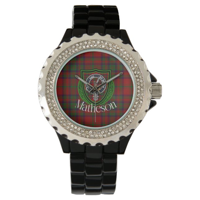 Matheson Scottish Clan Tartan & Crest Armbanduhr (Vorderseite)