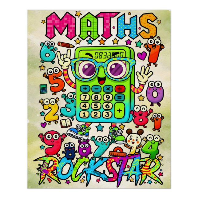 Maths Rockstar Cute Calculator Design Poster (Vorderseite)