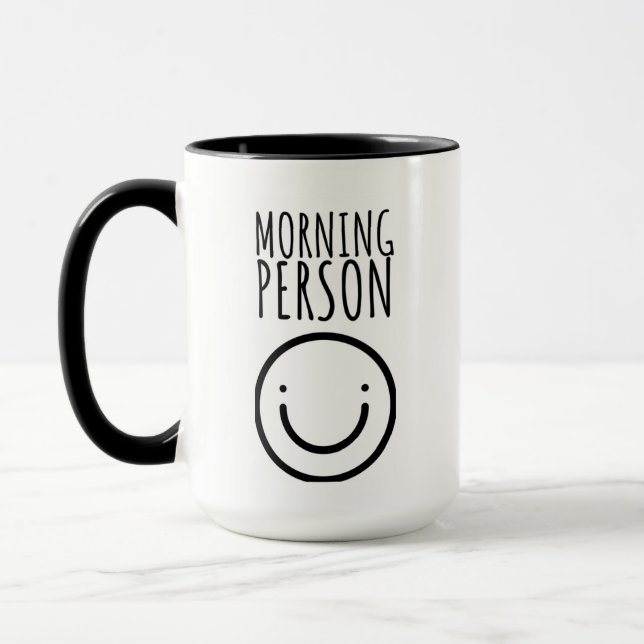 Matin personne joyeux face Mug (Gauche)
