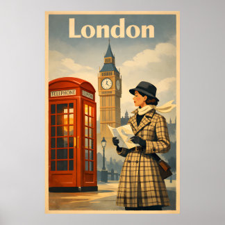 Matins à Londres – Affiche de voyage rétro vintage