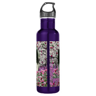 Matisse in den Blumen - weiß u. in schwarzem Edelstahlflasche