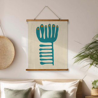 Matisse-Inspiration in Türkis und Orange Wandteppich Mit Holzrahmen