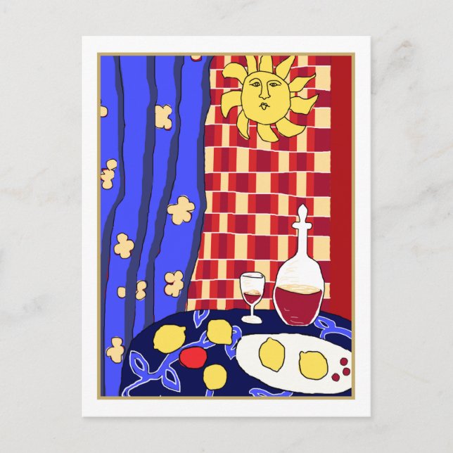 Matisse Inspiriert Blue Red Still Life Weinlemonen Postkarte (Vorderseite)