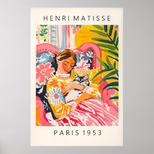 Matisse-Stil-Katz-Kunstprint Rosa Tropische Frau Poster