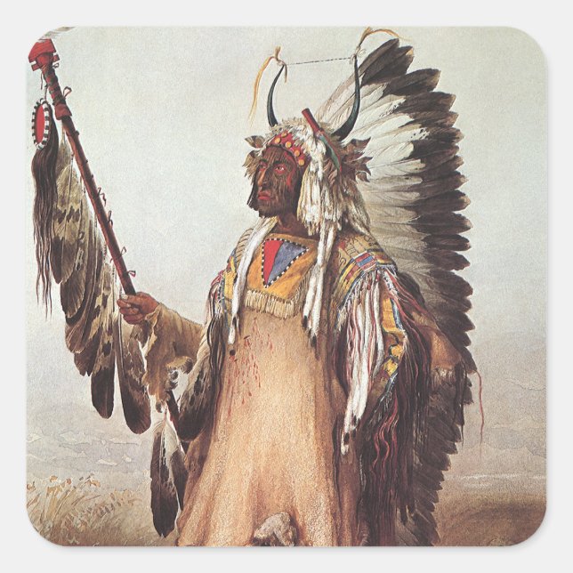 Mato-Tope, ein Hauptportrait von Karl Bodmer Quadratischer Aufkleber (Vorderseite)