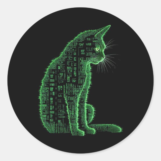Matrix Cat Art Runder Aufkleber (Vorderseite)