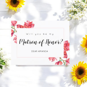 Matron Honor Rosa White Floral Card Feiertagspostkarte