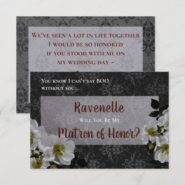 Matron of Ehre Elegant Goth Glam Request Card Einladung (Vorne/Hinten)
