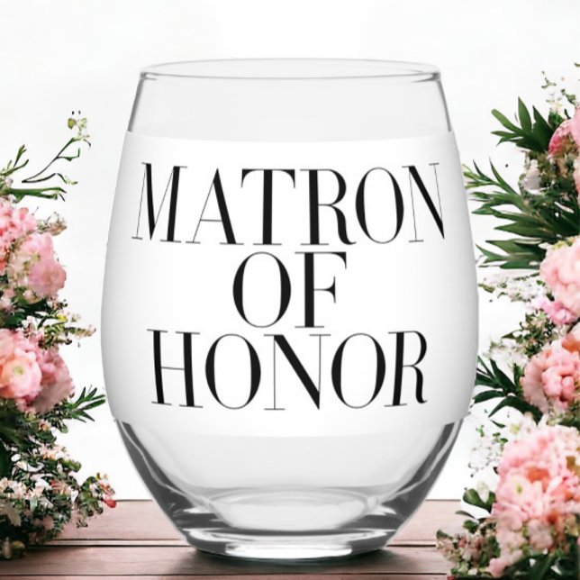 Matron of Honor Black Modern Elegant Personalisier Weinglas Ohne Stiel (Von Creator hochgeladen)