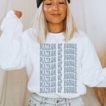 Matron of Honor Dusty Blue Matching Bridal Party Sweatshirt<br><div class="desc">Are you looking for the perfect bachelorette party outfit for your Matron of Honor? Do you want to dress up like a Bachelorette Party Diva? Well, look no further! This personalized dusty blue Matron of Honor matching bridal party crewneck sweatshirt is just what you need! It features fun and unique...</div>