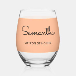 Matron of Honor Monogram Wedding Elegant Peach Weinglas Ohne Stiel