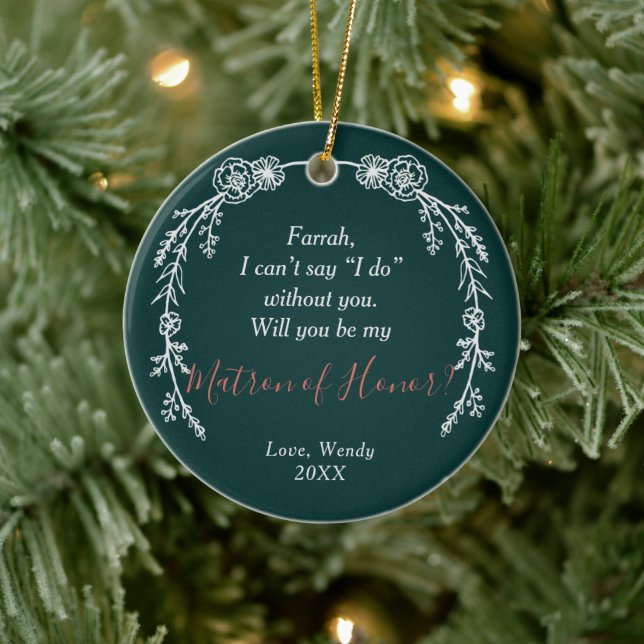 Matron of Honor Personalisierten Vorschlag Boho La Keramik Ornament (Baum)