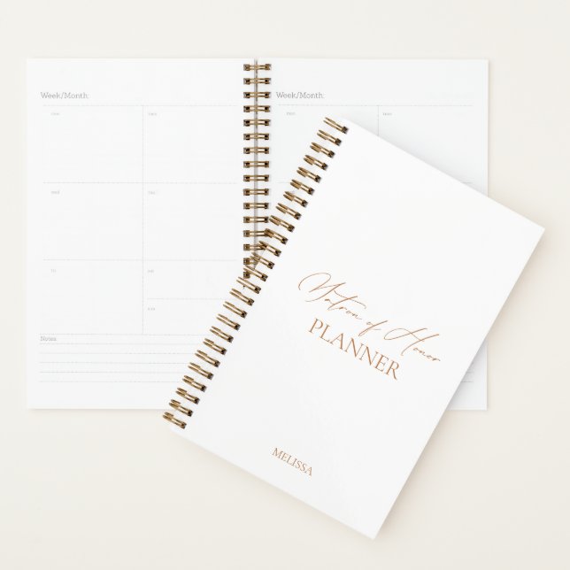 "Matron of Honor Planner" Mariage moderne élégant (Devant avec enveloppe)