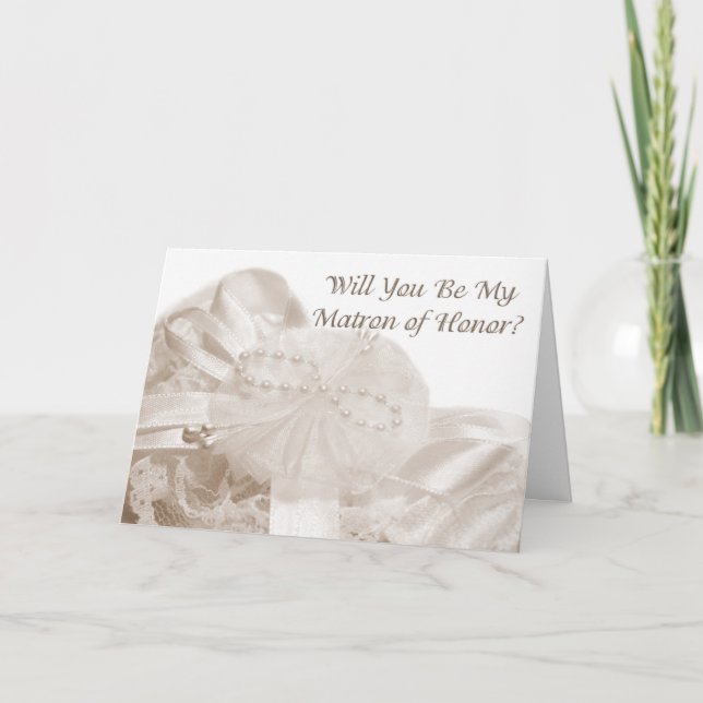 Matron of Honor Request Sepia Lace Einladung (Vorderseite)