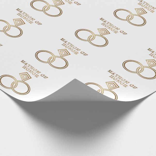 Matron of Honour Romantic Gold Rings Wedding Geschenkpapier (Ecke)