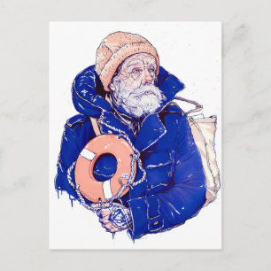 Matrose hält Schwimmring und trägt orangefarbene S Postkarte